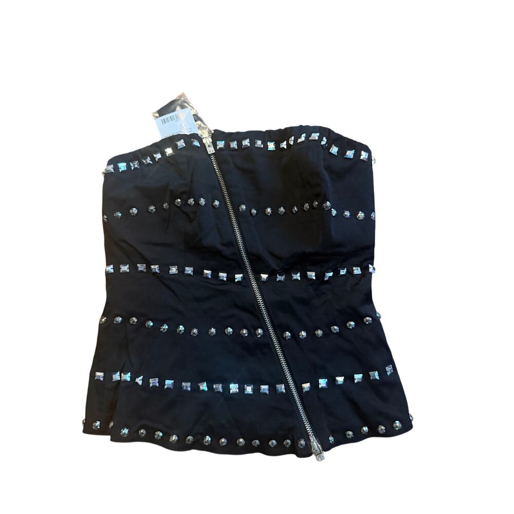 NWT Bebe Vintage Y2K Cropped Bustier Strapless Black Studded Top S RARE